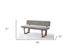 63" Gray and Brown Upholstered Linen Blend Dining Bench  Warm Home View