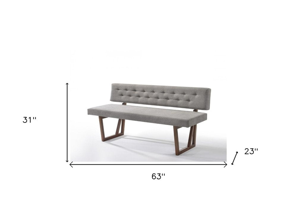 63" Gray and Brown Upholstered Linen Blend Dining Bench  Warm Home View