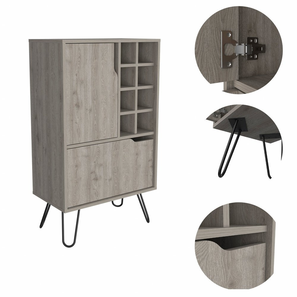 Light Gray Bar Cabinet with Two Door Panels  Warm Home View