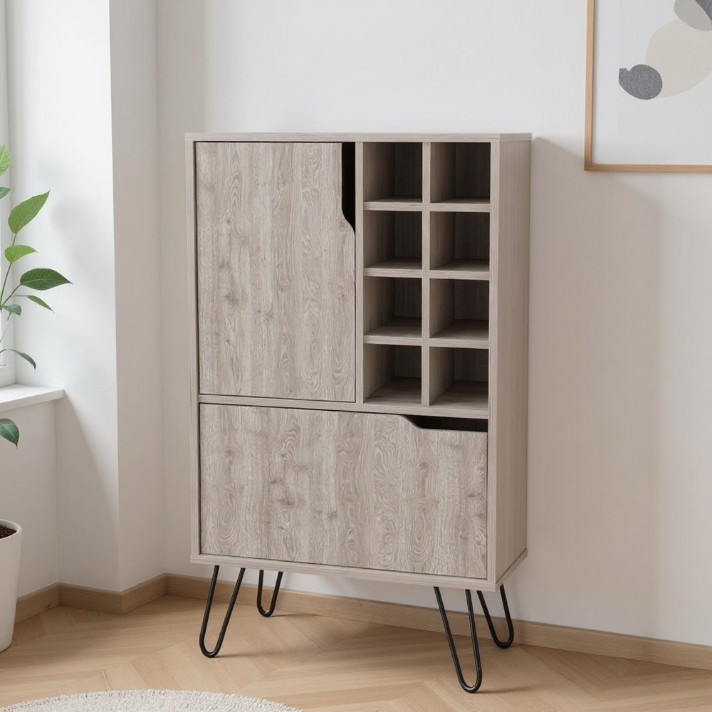 Light Gray Bar Cabinet with Two Door Panels  Warm Home View