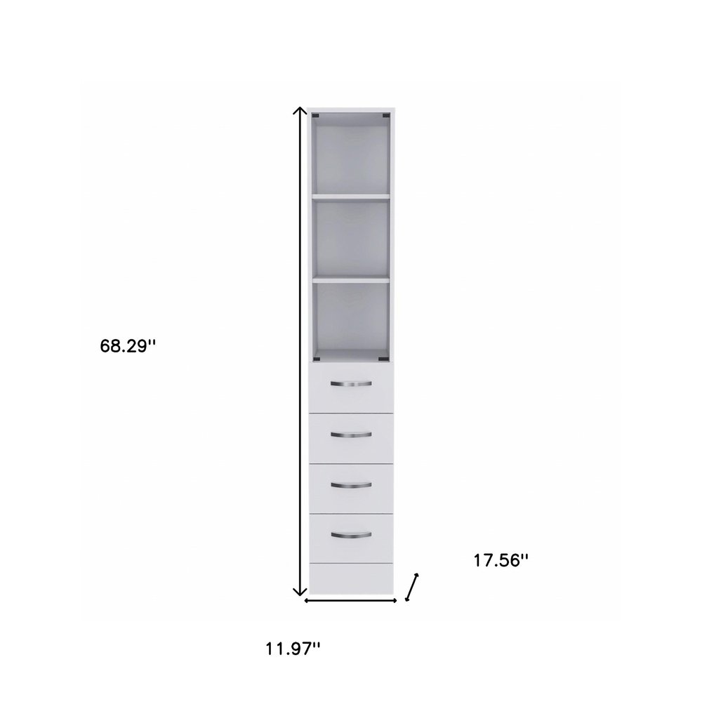 White Bathroom Storage Cabinet with Glass Door and Sliding Drawers  Warm Home View