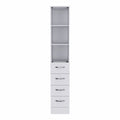White Bathroom Storage Cabinet with Glass Door and Sliding Drawers  Warm Home View