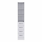 White Bathroom Storage Cabinet with Glass Door and Sliding Drawers  Warm Home View