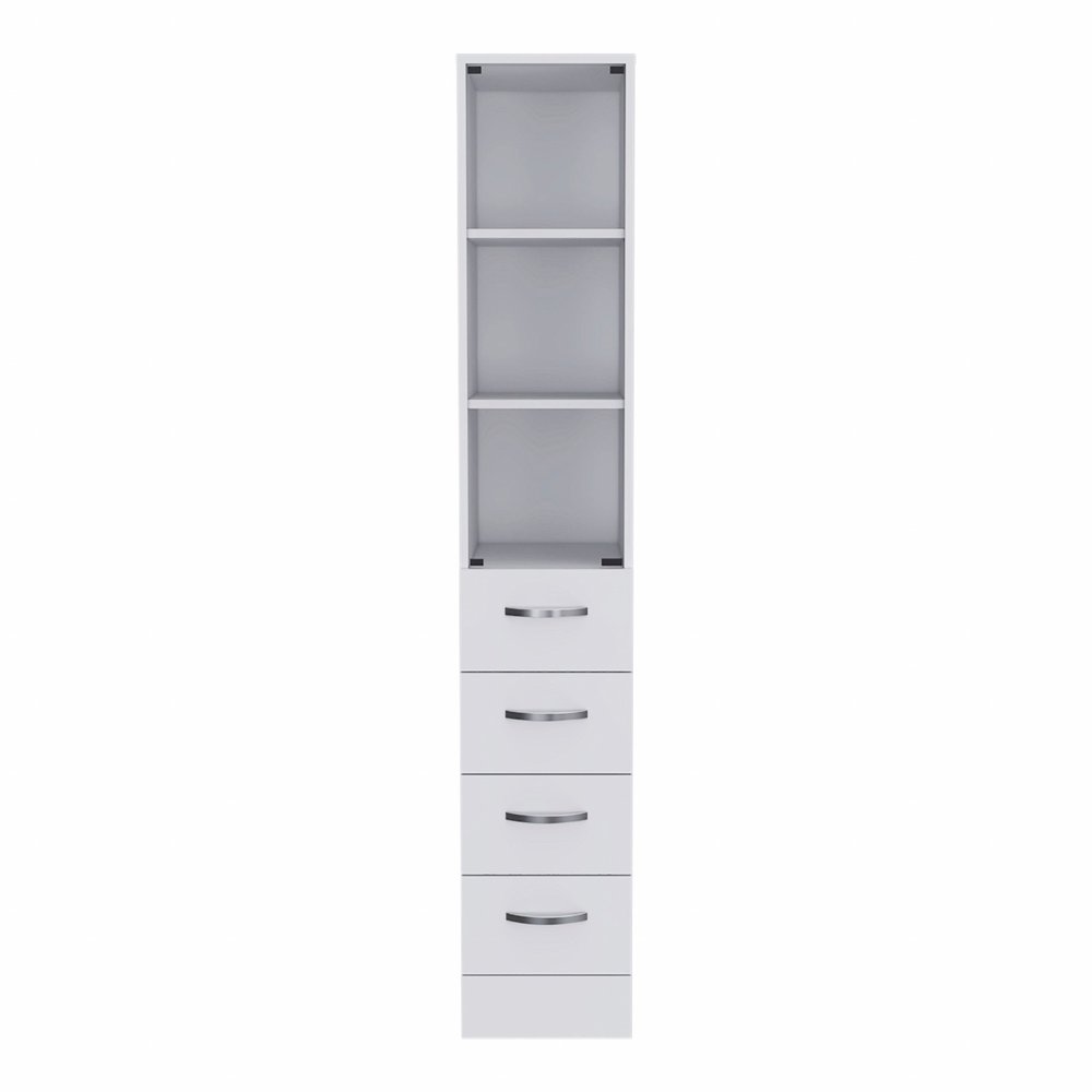 White Bathroom Storage Cabinet with Glass Door and Sliding Drawers  Warm Home View