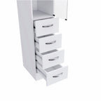 White Bathroom Storage Cabinet with Glass Door and Sliding Drawers  Warm Home View