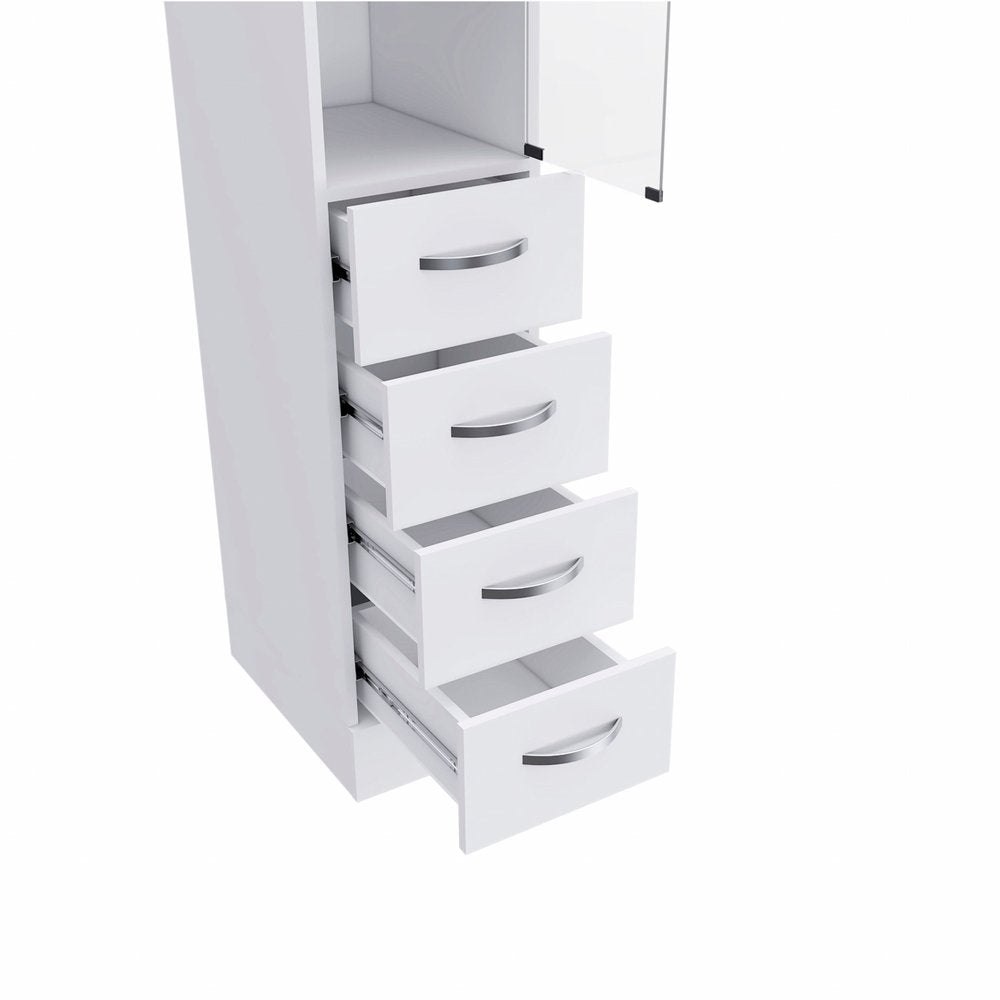 White Bathroom Storage Cabinet with Glass Door and Sliding Drawers  Warm Home View