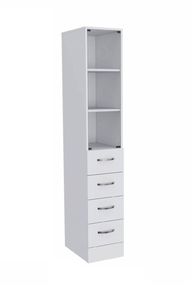 White Bathroom Storage Cabinet with Glass Door and Sliding Drawers  Warm Home View