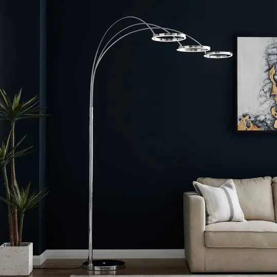 LED Three Ring Hong Kong  Arc Floor lamp // Chrome, Not Dimmable  Warm Home View
