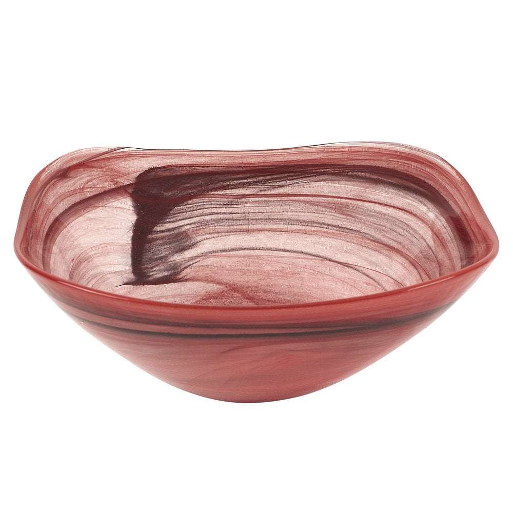 Set of Two 6" Red And White Alabaster Glass Square Salad Bowl  Warm Home View