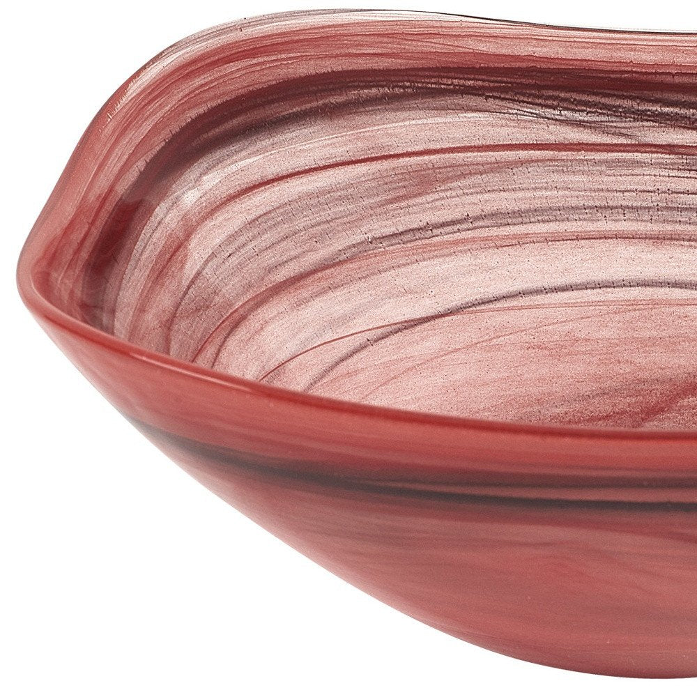 Set of Two 6" Red And White Alabaster Glass Square Salad Bowl  Warm Home View