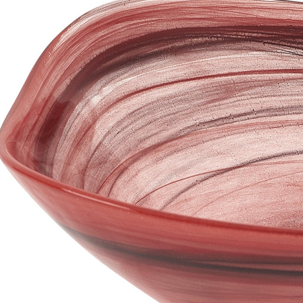 Set of Two 6" Red And White Alabaster Glass Square Salad Bowl  Warm Home View