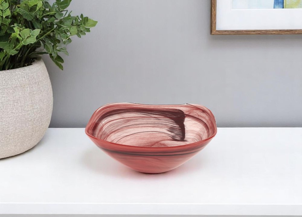 Set of Two 6" Red And White Alabaster Glass Square Salad Bowl  Warm Home View