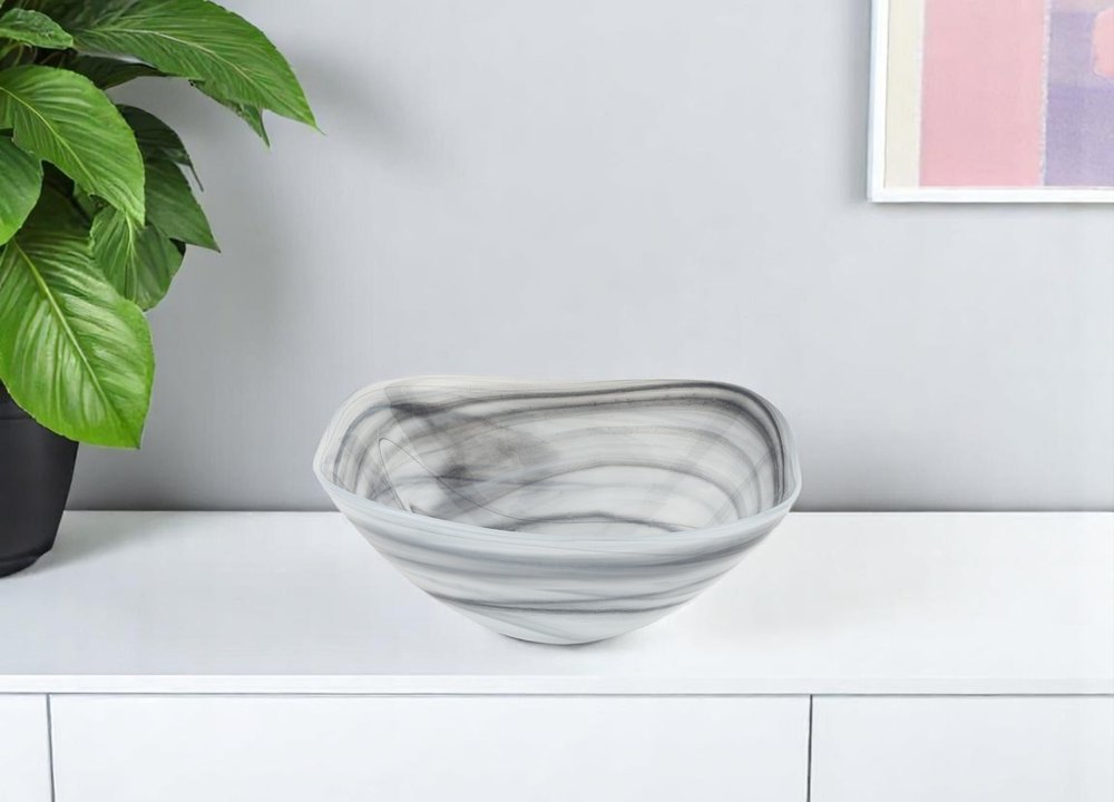 Set of Two 6" Gray And White Alabaster Glass Square Candy or Nut Bowls  Warm Home View