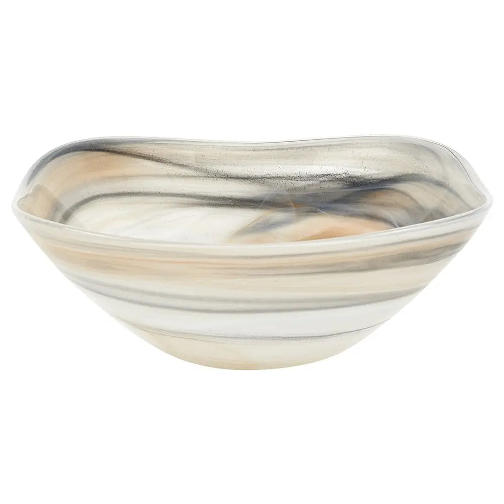 Set of Two 6" Taupe And White Alabaster Glass Square Candy or Nut Bowl  Warm Home View