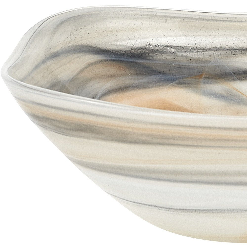 Set of Two 6" Taupe And White Alabaster Glass Square Candy or Nut Bowl  Warm Home View