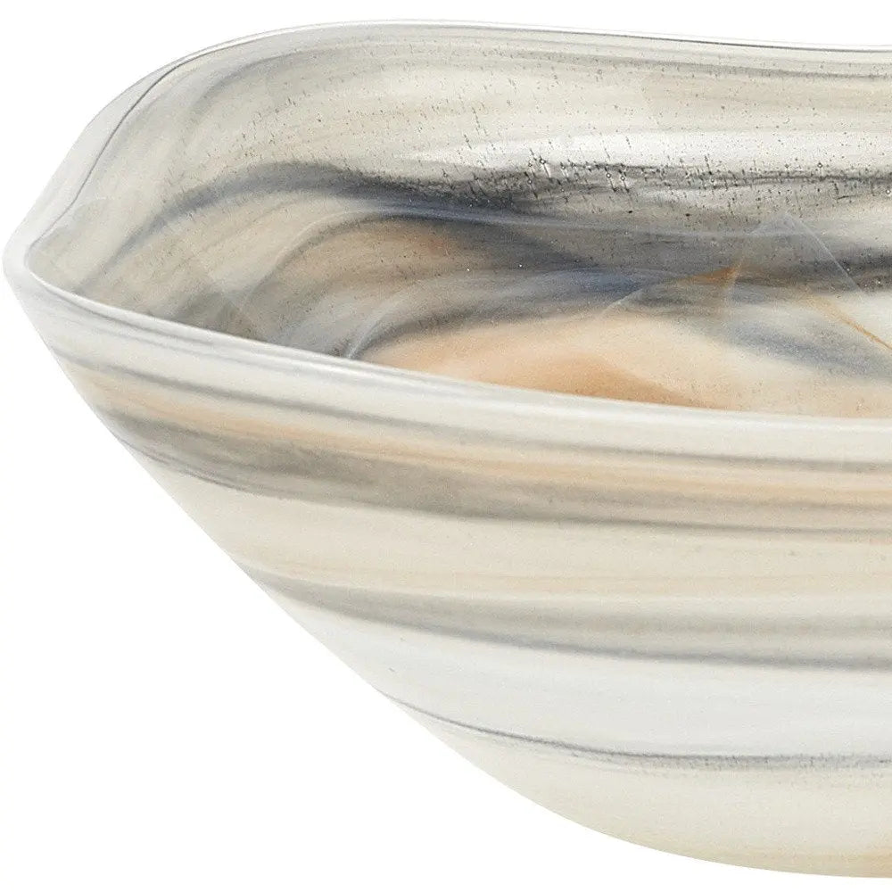 Set of Two 6" Taupe And White Alabaster Glass Square Candy or Nut Bowl  Warm Home View