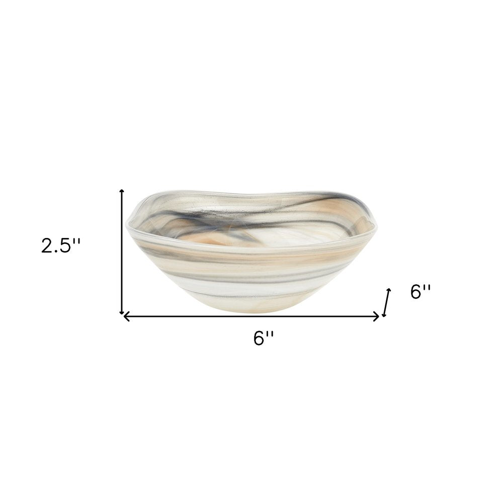 Set of Two 6" Taupe And White Alabaster Glass Square Candy or Nut Bowl  Warm Home View