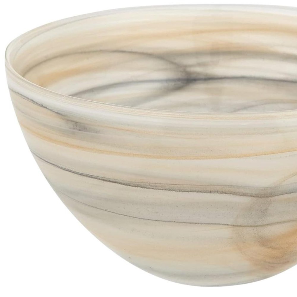 6" Taupe And White Alabaster Glass Round Candy or Nut Bowl  Warm Home View