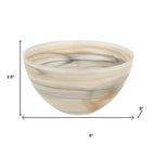 6" Taupe And White Alabaster Glass Round Candy or Nut Bowl  Warm Home View
