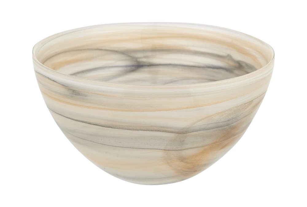 6" Taupe And White Alabaster Glass Round Candy or Nut Bowl  Warm Home View