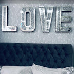 Silver Mirrored Mosaic Crystal Bling LOVE Wall Decor  Warm Home View