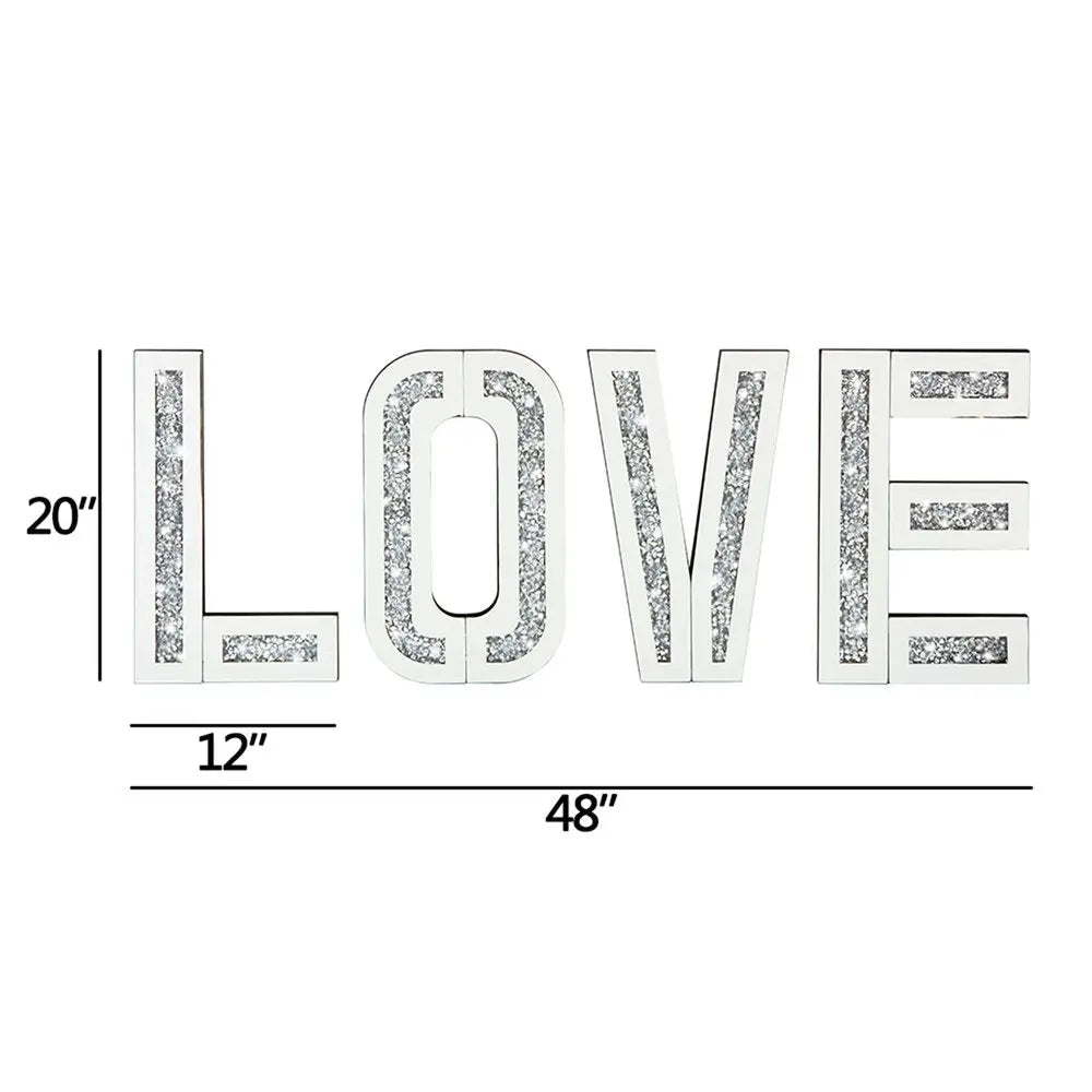Silver Mirrored Mosaic Crystal Bling LOVE Wall Decor  Warm Home View