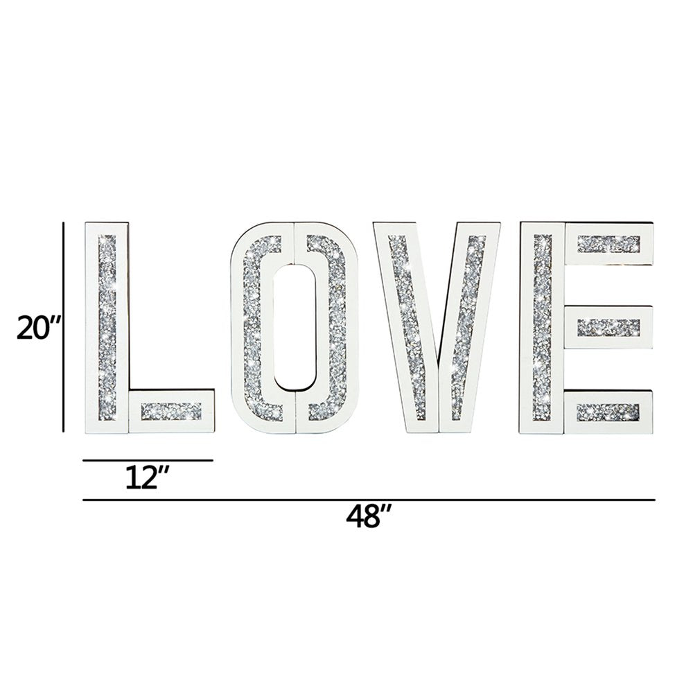 Silver Mirrored Mosaic Crystal Bling LOVE Wall Decor  Warm Home View