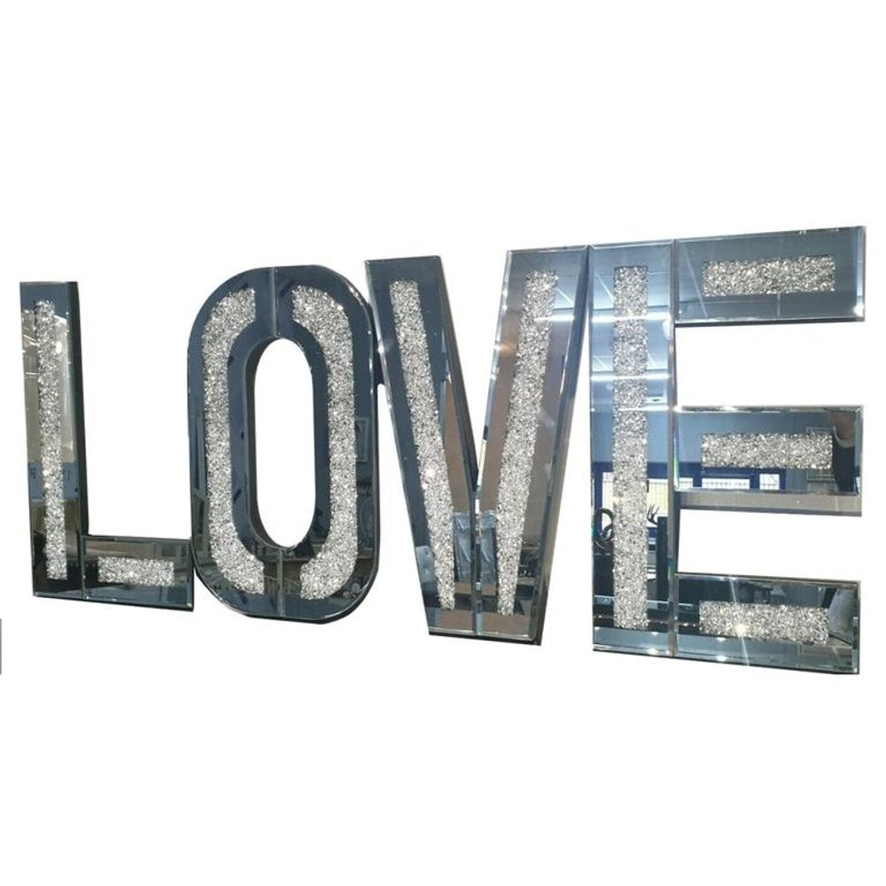 Silver Mirrored Mosaic Crystal Bling LOVE Wall Decor  Warm Home View