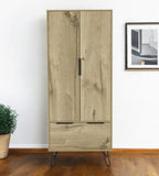 74" Oak Wood Two Door Single Drawer Combo Dresser  Warm Home View