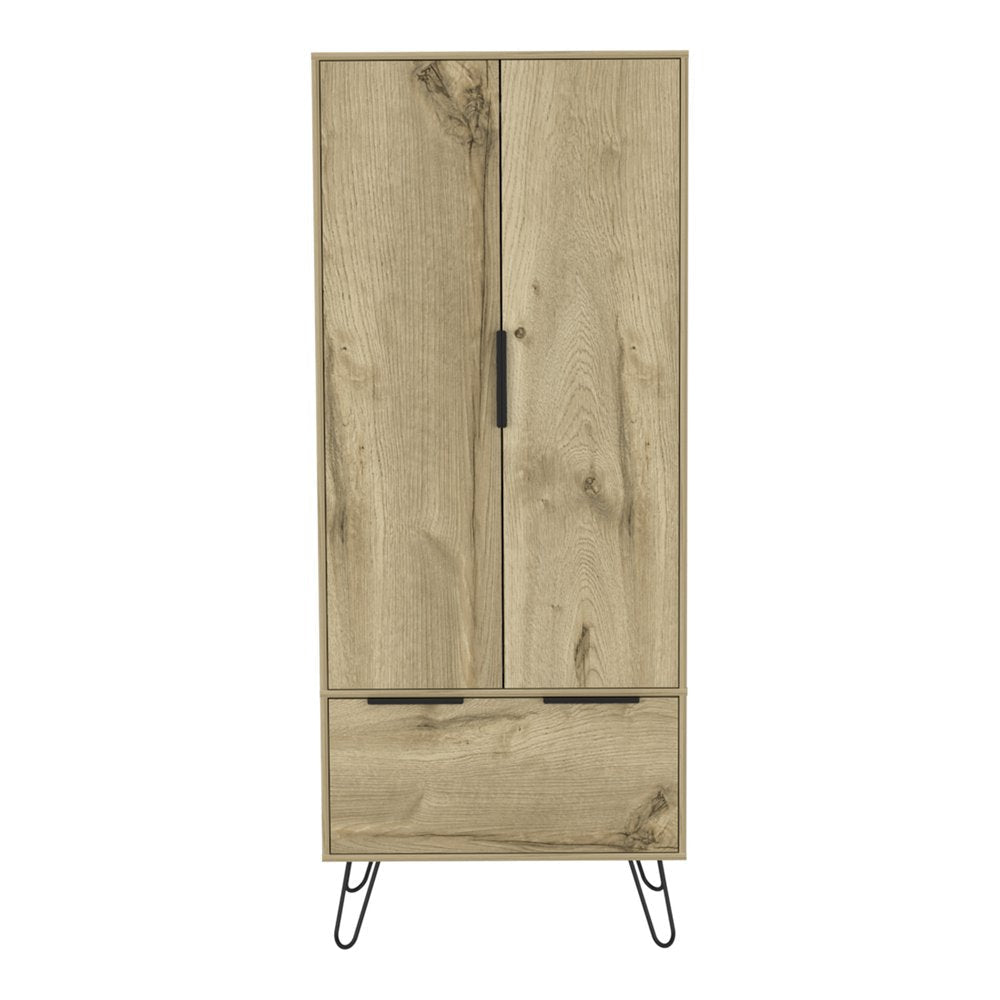 74" Oak Wood Two Door Single Drawer Combo Dresser  Warm Home View