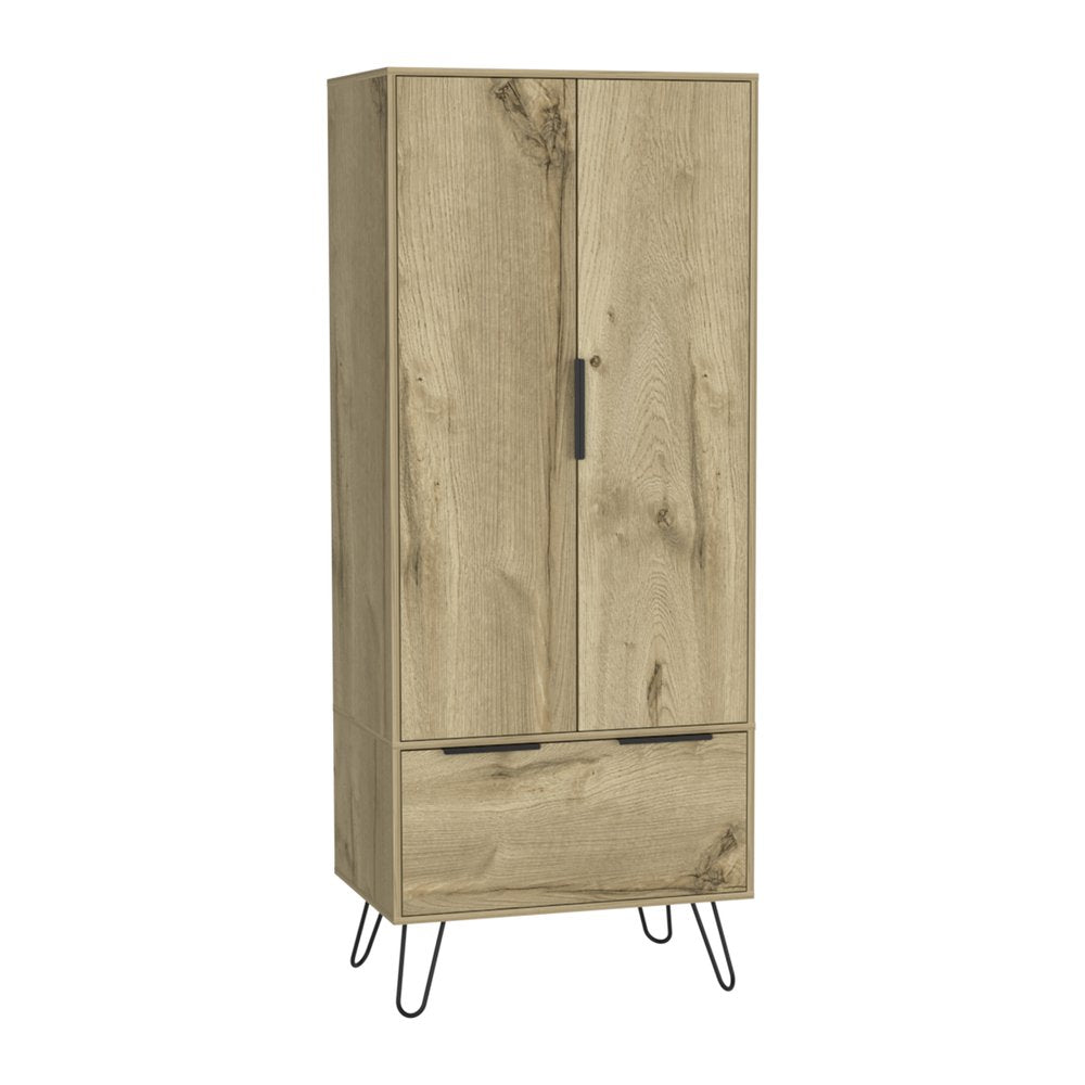 74" Oak Wood Two Door Single Drawer Combo Dresser  Warm Home View