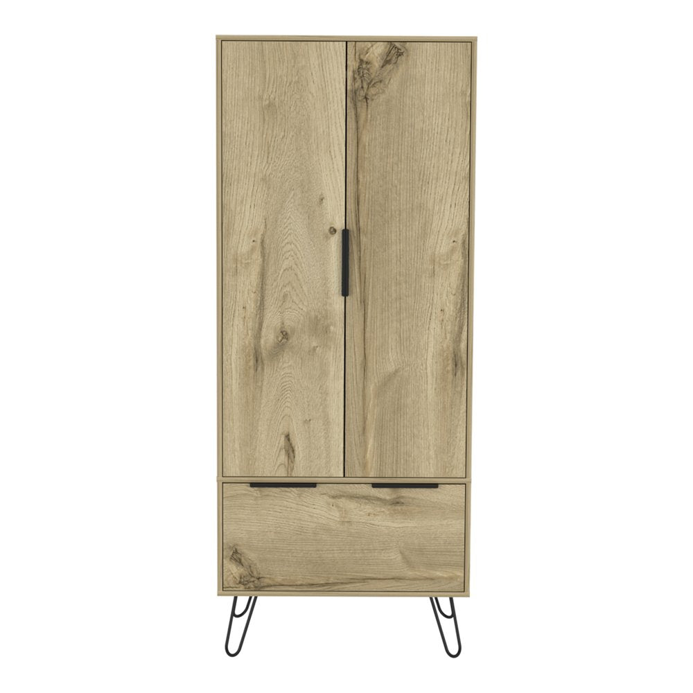 74" Oak Wood Two Door Single Drawer Combo Dresser  Warm Home View