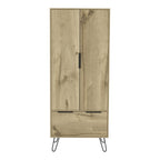 74" Oak Wood Two Door Single Drawer Combo Dresser  Warm Home View