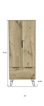 74" Oak Wood Two Door Single Drawer Combo Dresser  Warm Home View