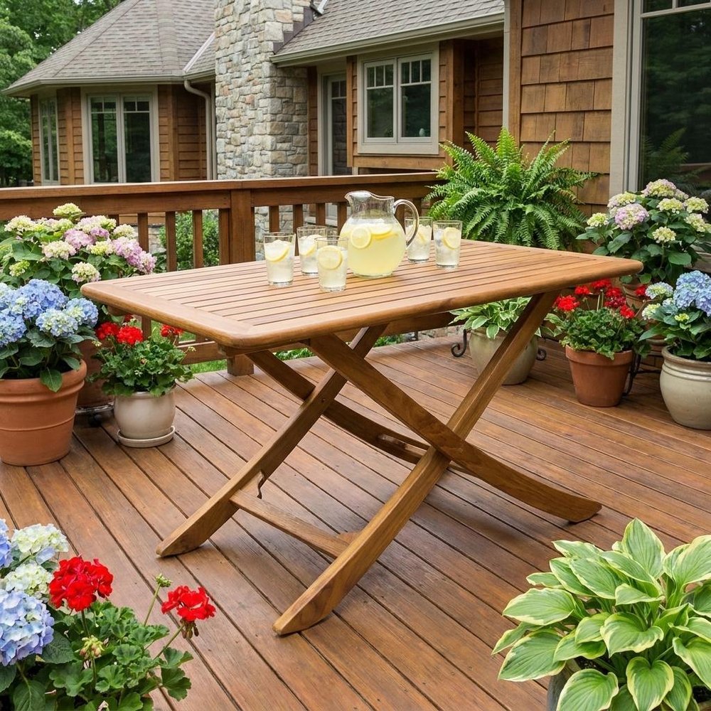 43" Brown Solid Wood Folding Outdoor Picnic Table  Warm Home View