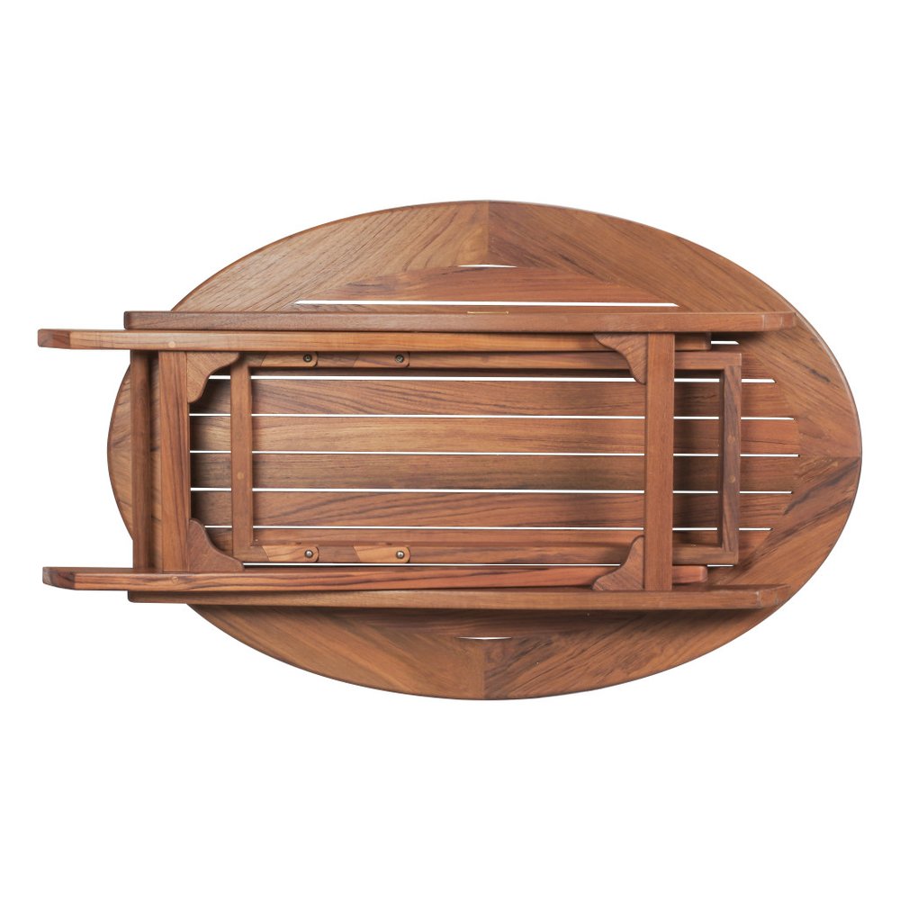 40" Brown Oval Solid Wood Folding Outdoor Side Table  Warm Home View