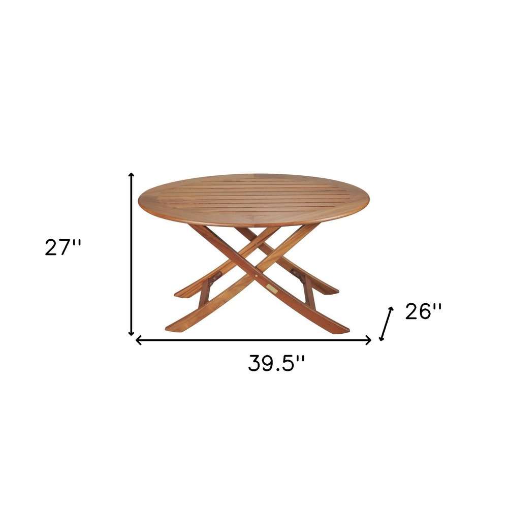 40" Brown Oval Solid Wood Folding Outdoor Side Table  Warm Home View