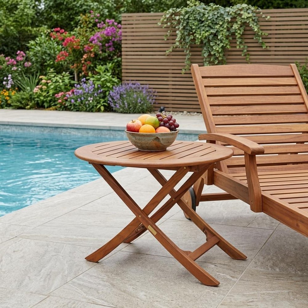 40" Brown Oval Solid Wood Folding Outdoor Side Table  Warm Home View