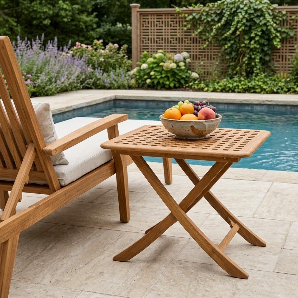 43" Brown Solid Wood Folding Outdoor Side Table  Warm Home View