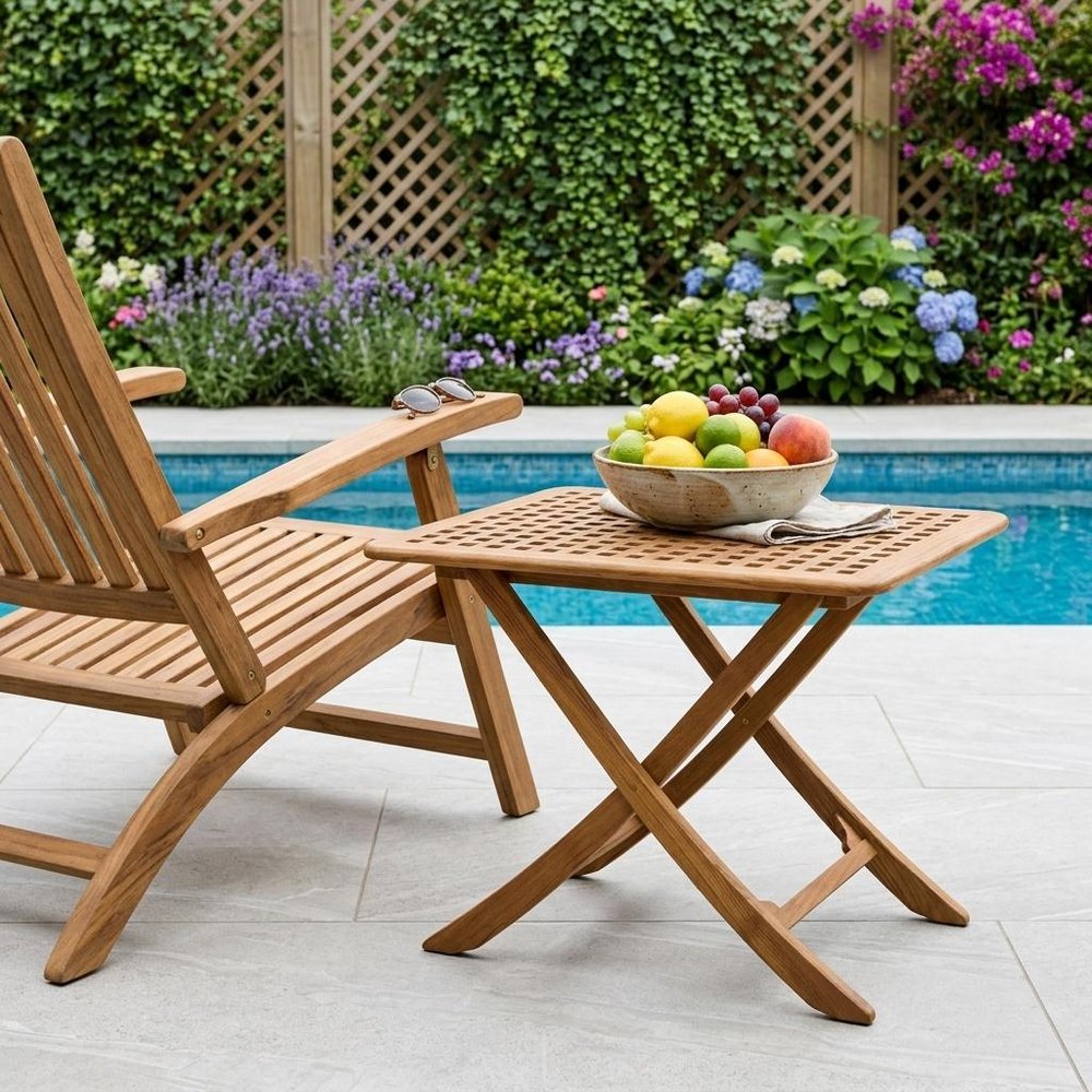 43" Brown Solid Wood Folding Outdoor Side Table  Warm Home View