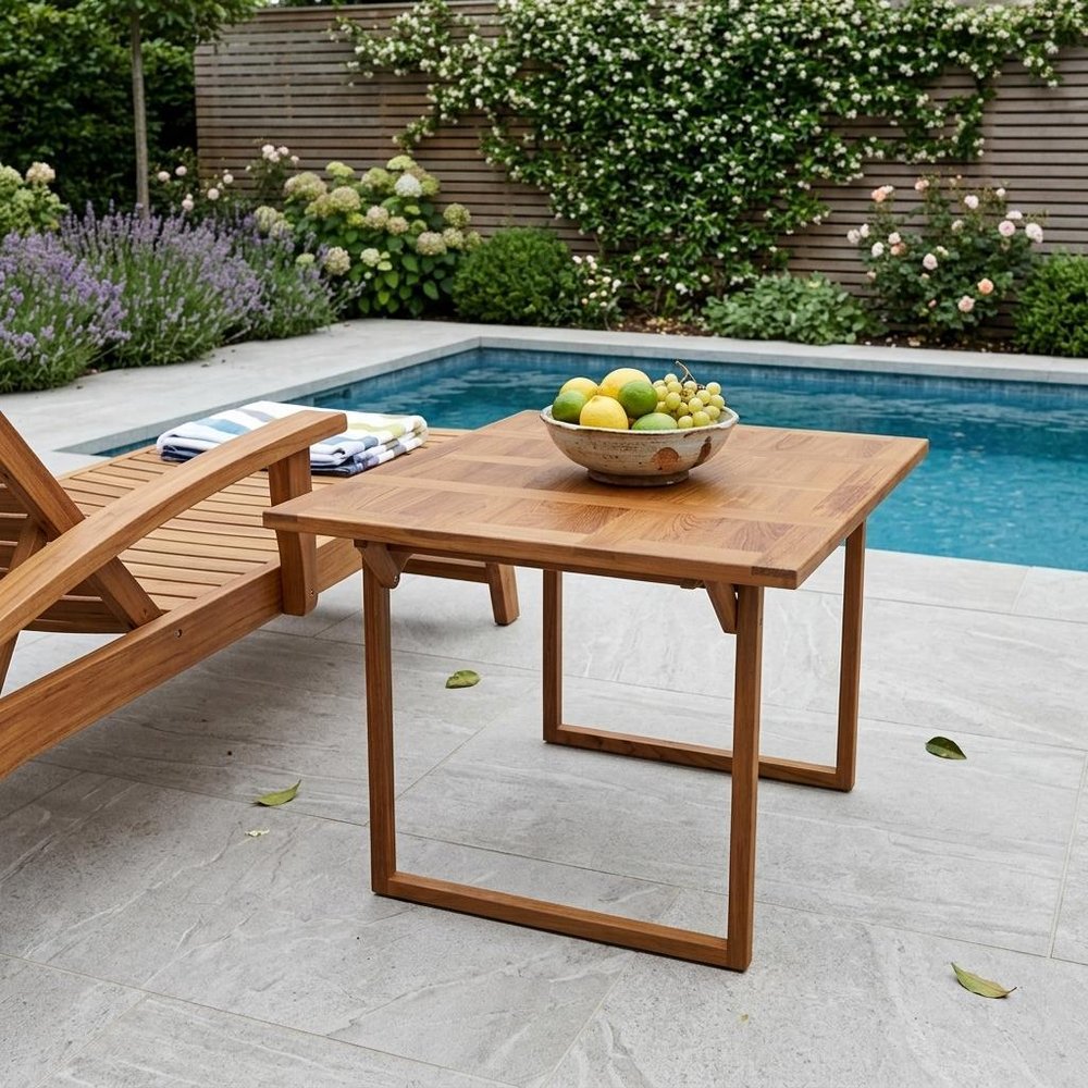 45" Brown Solid Wood Folding Outdoor Side Table  Warm Home View