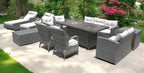 12-Piece Outdoor Gray Wicker Seating Group - Sectional Sofa, Chaises, and Fire Pit Table with White All-Weather Cushions  Warm Home View