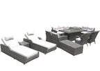 12-Piece Outdoor Gray Wicker Seating Group - Sectional Sofa, Chaises, and Fire Pit Table with White All-Weather Cushions  Warm Home View