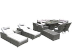 Twelve Piece Outdoor Gray Wicker Multiple Chairs Seating Group Fire Pit Included with White Cushions  Warm Home View