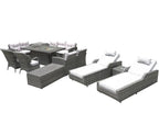 12-Piece Outdoor Gray Wicker Seating Group - Sectional Sofa, Chaises, and Fire Pit Table with White All-Weather Cushions  Warm Home View