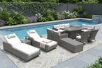 Twelve Piece Outdoor Gray Wicker Multiple Chairs Seating Group Fire Pit Included with White Cushions  Warm Home View