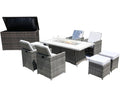 Ten Piece Outdoor Gray Wicker Multiple Chairs Seating Group Fire Pit Included with White Cushions  Warm Home View