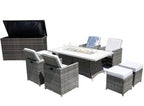 Ten Piece Outdoor Gray Wicker Multiple Chairs Seating Group Fire Pit Included with White Cushions  Warm Home View