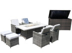 Ten Piece Outdoor Gray Wicker Multiple Chairs Seating Group Fire Pit Included with White Cushions  Warm Home View