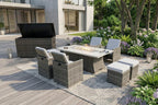 Ten Piece Outdoor Gray Wicker Multiple Chairs Seating Group Fire Pit Included with White Cushions  Warm Home View
